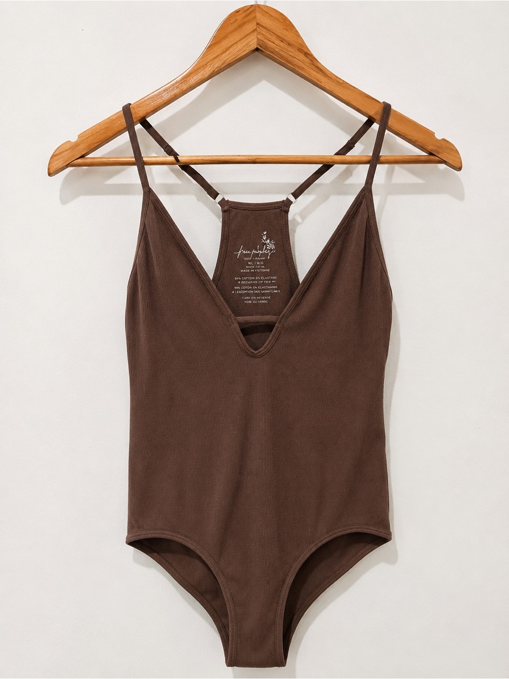 Free People Mauve Ribbed Plunge Racerback Bodysuit Sleeveless Size M/L